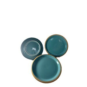 Vtg Crown Corning Japan Sonora Aqua Terra Cotta 9" Salad Plates Lot Of 6